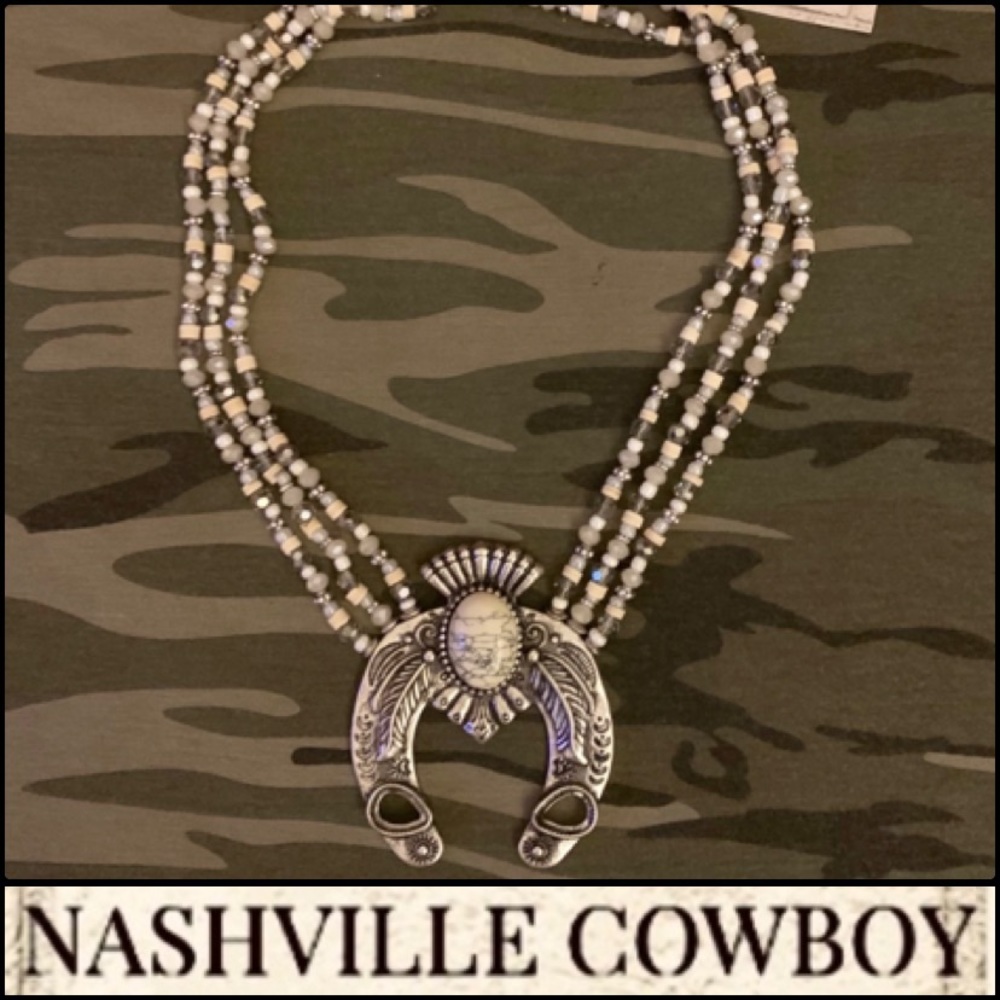 Squash Blossom Natural Stone Western Boho Necklace